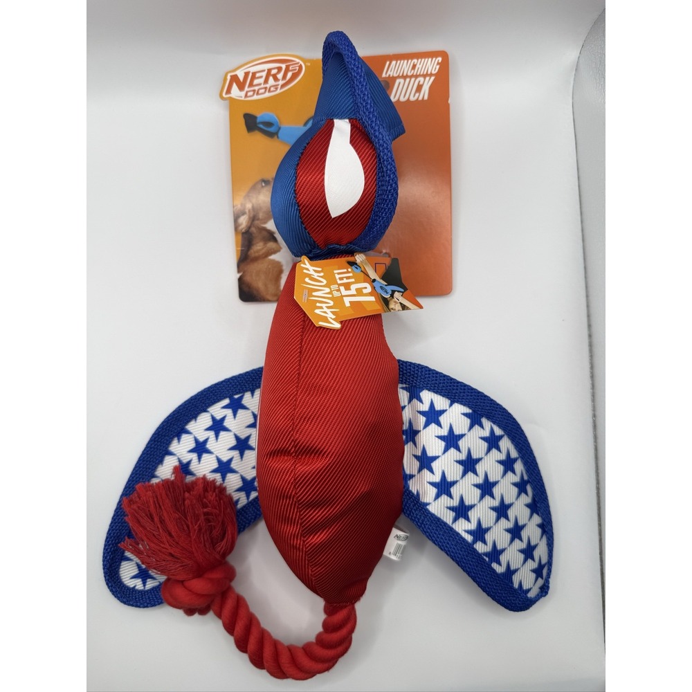 NERF DOG LAUNCHING DUCK NF-1134 Dog Toy Rope Tail Windup Crinkle
